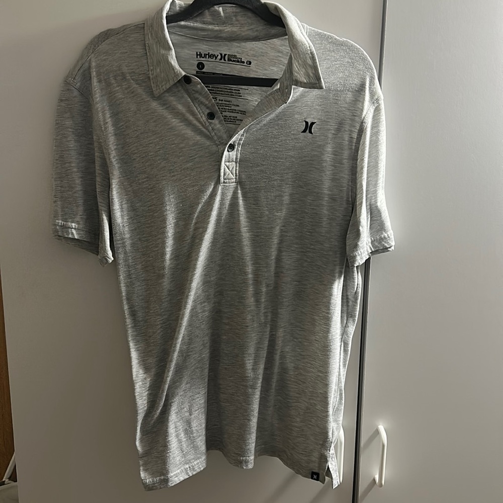 Men’s grey collared Hurley shirt. UEC.
